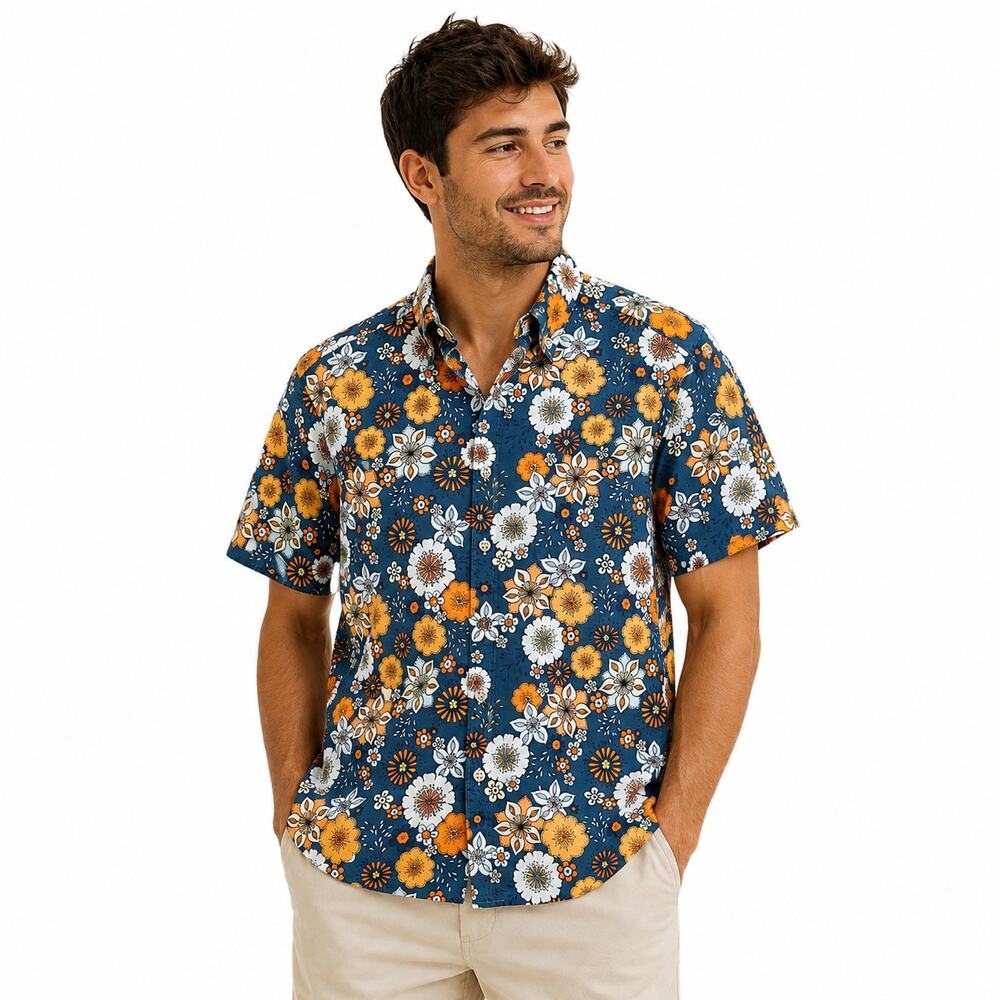 Yiume Men's Hawaiian Tropical Multicolor Floral Print Button Front Shirt